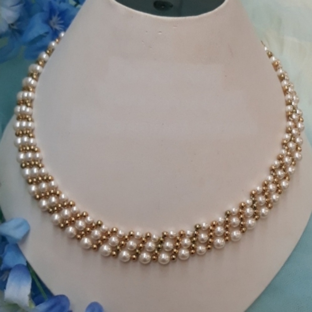 Vintage Napier Faux Pearl & Goldtone Necklace